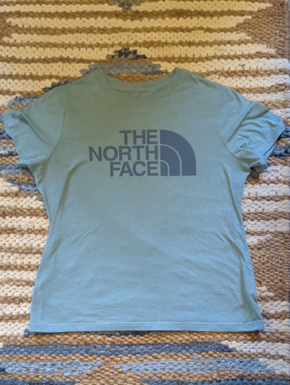 The North Face Women's Crew Tee in Seafoam Blue with Navy Logo